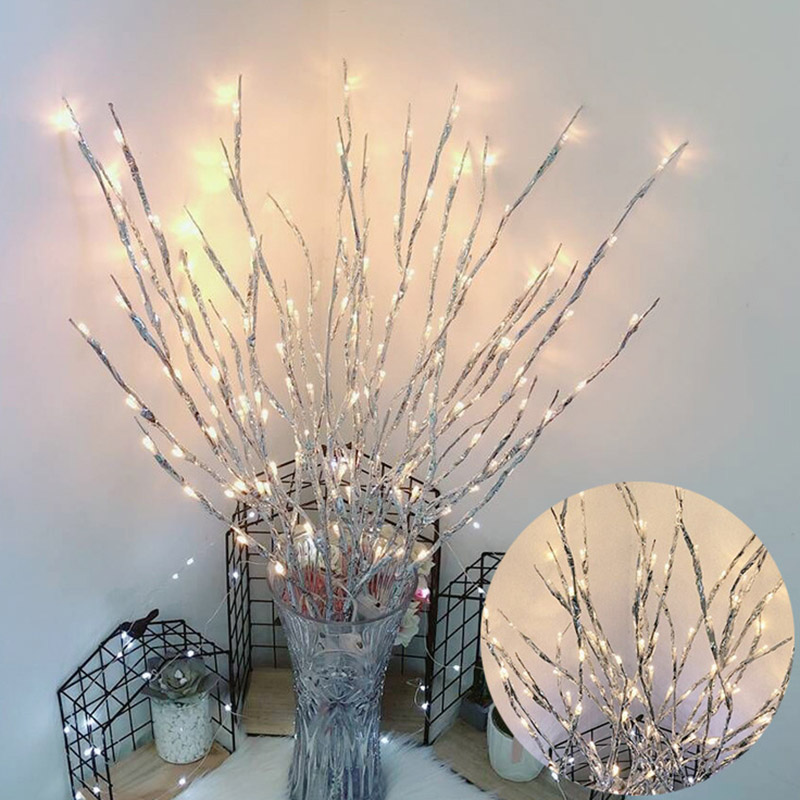 4 Pack Twig Lights, Romantic Decorative Branches Lights with 80 LED Bulbs  for Vase, Plug in Lighted Branches for Party (Warm Silver)